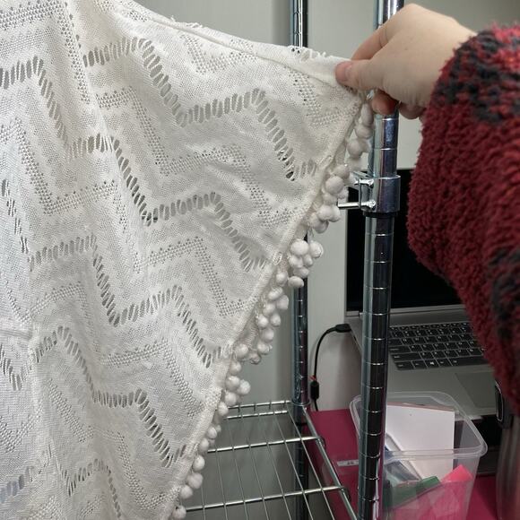 Women's Miken White Boho Pom Pom Poncho Cover-Up Size S‎ Flowy Beach Pool Summer - Picture 10 of 12